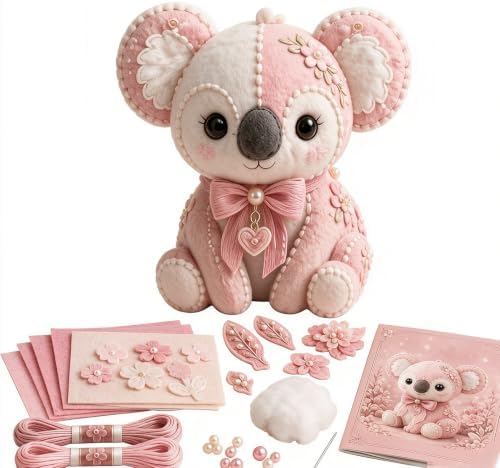 Pink Enchanted Forest DIY Felt Patchwork Kit, 3D Pink Woodland Friends DIY Felt Patchwork Kit, Pastoral Wild Creatures Handicraft Activity, Manual Tailoring Bundle for Beginners Adult (Color C) by Unknown
