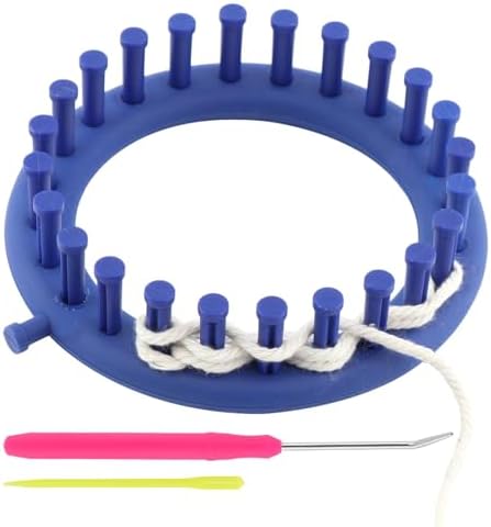 Round Knitting Looms Set, Plastic Loom Knitting Set with Crochet and Plastic Needle, Scarf Hats Making Tools, DIY Crocheting Handmade Craft Kit for Beginners and Knittings Lover (Blue, 5.5inch) - Image 2