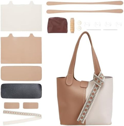 WADORN DIY PU Leather Purse Making Kit, Shoulder Bag Set With Handmade Stitch Materials for Handbag Accessories, Tan by WADORN