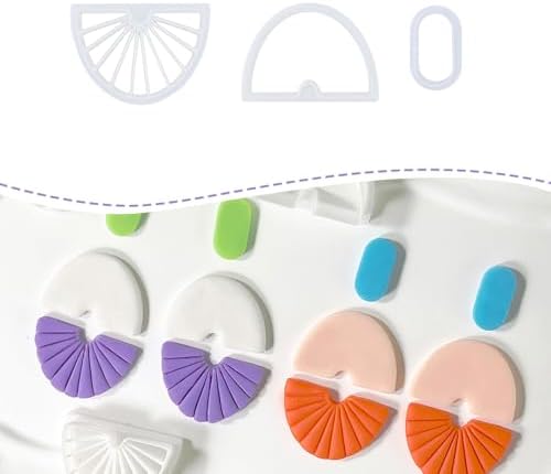 Xaekicr Polymer Clay Cutters Geometric Set – 3PCS Half Circle Clay Cutters with Texture Lines for Polymer Clay Jewelry, Clay Earring Cutters and Tools for Modern DIY Earrings and Crafts by Xaekicr