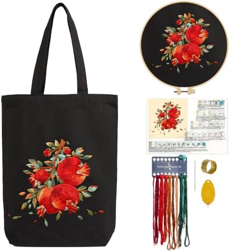 CREAWONDER Canvas Tote Bag Embroidery Kit with Pattern for Beginners, Arts and DIY Embroidery Crafts Kits for Adults, Include Instructions, Embroidery Hoops, Color Threads and Tool by Unknown