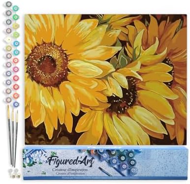 Figured'Art Paint by Numbers Kit for Adults Sunflower in Full Bloom 16"x20" - Craft Art Painting DIY Kit Rolled Canvas Without Frame by FiguredArt