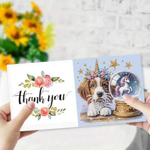 C'eitura Dog Diamond Art Painting Greeting Cards 6Pcs,5D DIY Rhinestone Greeting Card Kit with Fairy Puppy Angel Wings Unicorn Mushroom and Christmas Designs, Handmade Cards for Birthday Holiday Gifts - Image 4