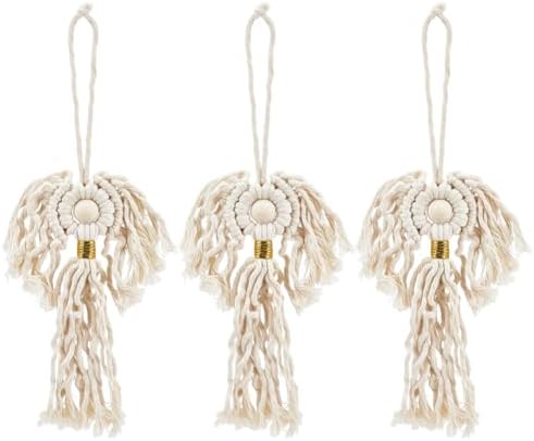 AHANDMAKER 3Pcs Macrame Angel Ornament, Boho Wall Hanging Ornaments Woven Cotton Tassel Wall Hanging Decorations for Christmas Holiday Home Bedroom Living Room Office DIY Crafts Gifts by AHANDMAKER