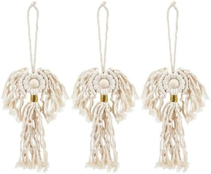 AHANDMAKER 3Pcs Macrame Angel Ornament, Boho Wall Hanging Ornaments Woven Cotton Tassel Wall Hanging Decorations for Christmas Holiday Home Bedroom Living Room Office DIY Crafts Gifts by AHANDMAKER