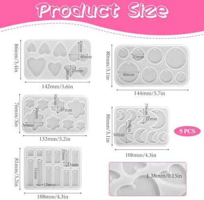 Resin Earring Molds, 5 PCS Epoxy-Resin Jewelry Mold Silicone Jewelry Pendant Mold Dangle Drop Earrings Resin Casting Molds with Built-in Holes for Earrings, Necklace, Pendants, Keychains Making - Image 2