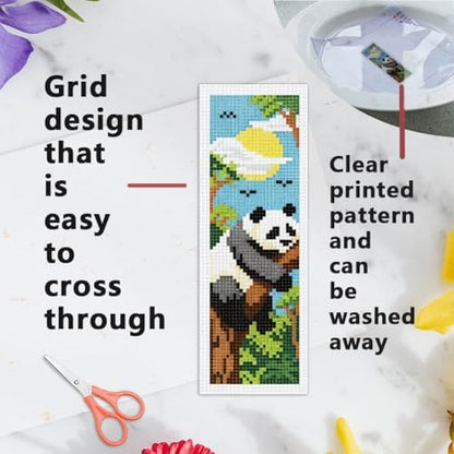 INFUNLY Forest Animals Cross Stitch Bookmark Kit 10x7.7 Wildlife Stamped Embroidery Bookmark Set Fox Raccoon Panda Needlework Bookmarks Kit Deer Goose Handmade Cross Stitch Bookmarks for Writer Gift - Image 3