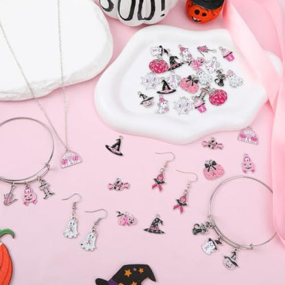 MARFOREVER 40 Pcs/20 Pairs Pink Halloween Breast Cancer Awareness Charms - Image 4