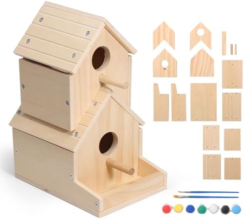 SainSmart Jr. Bird House 2-Story, Wooden Birdhouse Kids Woodworking Kit with Brushes and Paint - DIY Woodcraft Building Projects for Kids and Adults - STEM Teaching Tools, Ideal Gift for Boys & Girls by SainSmartJr