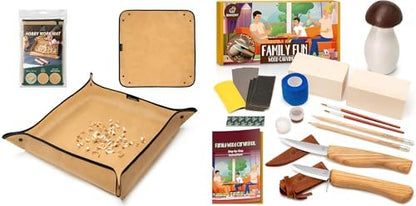 BeaverCraft Wood Carving Kit for Beginners DIY Kits for Adults & Kids Woodworking Kit Whittling Knife Set DIY09, Wood Carving Mess Mat for Easy Cleanup – Portable Woodworking Hobby Work Mat MS by BeaverCraft