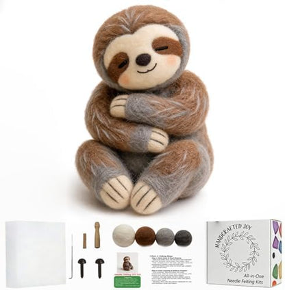 DIY Needle Felting Kit Cute Hugging Sloth – Needle Felting Starter Kit with Fiber Roving, Needles, Felting Pad & Instructions | Felted Animal Kit for Beginners Adults | DIY Craft Gift Home Decoration by FaceNFace