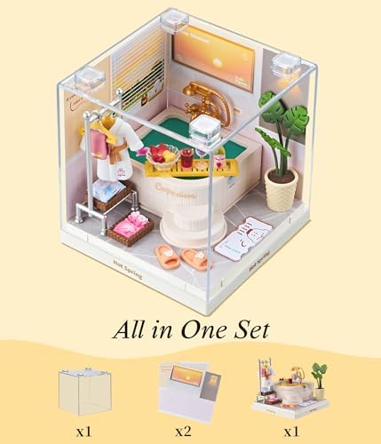 Japanese Hot Spring Bathroom Super Miniature House Kit - DIY Plastic 3D Model Building Set for Teens, Build Your Own Spa Bathroom with Dustproof Case, Creative Craft Gift for Girls Women - Image 5