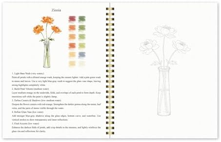 Watercolor Workbook for Beginners – Flowers, 16 Original Watercolor Projects, Lay-Flat Watercolor Paper Book(9.45 × 7.48 in), Water Coloring Book for Adults, Art Gift - Image 5