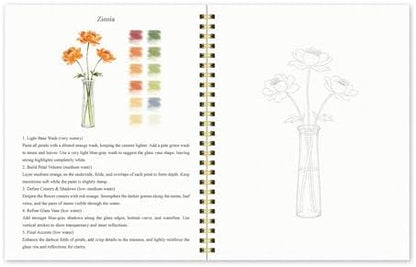 Watercolor Workbook for Beginners – Flowers, 16 Original Watercolor Projects, Lay-Flat Watercolor Paper Book(9.45 × 7.48 in), Water Coloring Book for Adults, Art Gift - Image 5