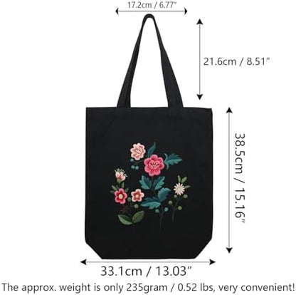 CREAWONDER Canvas Tote Bag Embroidery Kit with Pattern for Beginners, Arts and DIY Embroidery Crafts Kits for Adults, Include Instructions, Thimble, Embroidery Hoops, Color Threads and Tool - Image 6