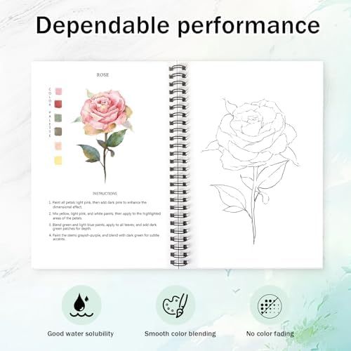 Watercolor Workbooks Plants, 15 Beautiful Paintings for Water Color Book Adult, Watercolor Coloring Book for Beginners, Watercolor Workbook for Adults Teens (Without Palette, Plants) - Image 3
