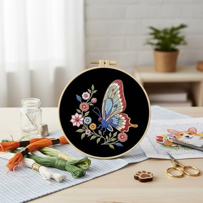 FRANDEK DIY Flower Butterfly Stamped Embroidery Kit with Hoop for Adults - Image 4