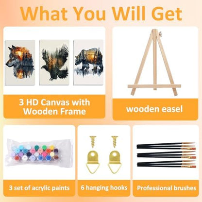 Mandun Animal Paint by Numbers Kit for Adults, 3 Pack, 7.8x11.8 inch - Image 4