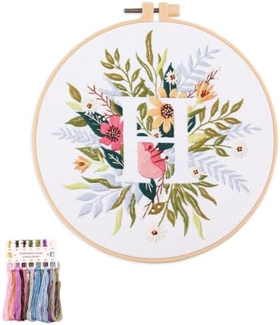 artcici Embroidery Kits Plant Flower Leaf English Letter Patterns for Beginners Adults, Full Range Embroidery Starter Kits Cross Stitch Needlework Supplies (Letter H) by Unknown