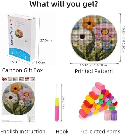 Latch Hook Rug Kit Abstract Cute Wild Flower Easy for Beginners Round Shape Carpet Crochet Yarn Craft Mini Rug DIY Hook and Latch Little Tapestry for Home Decor 30x30cm - Image 2