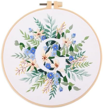 Abillyn Embroidery Starter Kit English Letter G and Flowers Stamped with Printed Pattern Cross Stitch Embroidery Kits (Letter G) by Abillyn