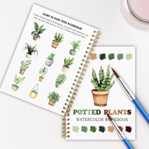 Potted Plants Favorites Watercolor Workbook, Water Coloring Book, 12 Patterns, Watercolor Kit for Beginners, Plant Lovers Gift - Image 6