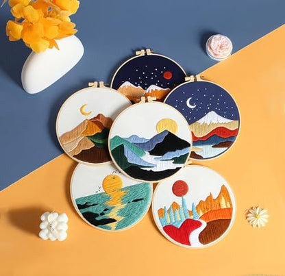 GLTAYLMY 3 Set Landscape Embroidery Kits for Beginners with Mountain Sun Moon Pattern,Adults Starter Cross Stitch Kit DIY Needlepoint Kits - Image 6