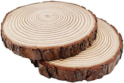 Natural Round Discs Rustic Wood Slices 4 PCS 9-10 inch Unfinished Wood kit Circles Crafts Tree Slices with Bark Log Discs for DIY Arts and Wedding Party Potluck Banquet Ornaments Decorations - Image 3