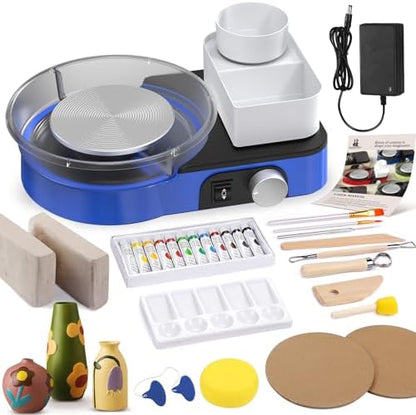 Pottery Wheel for Adults - Complete Pottery Tools Kit for Beginners, 6" Turntable Two-Way Rotation Adjustable Speed, 2.2 lbs. Air Dry Clay, Mini Clay Making Wheel with Storage Design (Blue) by ArtsandCraftsforKids