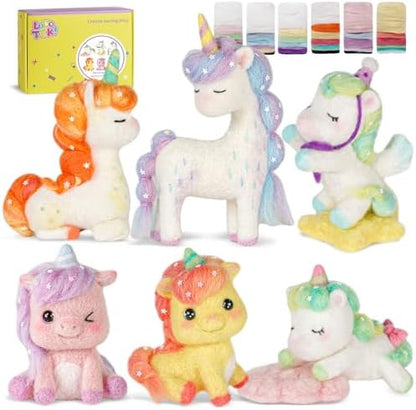 LUDOTEK Needle Felting Kit, 6 PCS Animal Needle Felting Beginner Kits, Wool Felt Needle Felting Tools Foam Pad, Craft Party Supplies for Beginners Adult(6pack Unicorn) by Unknown