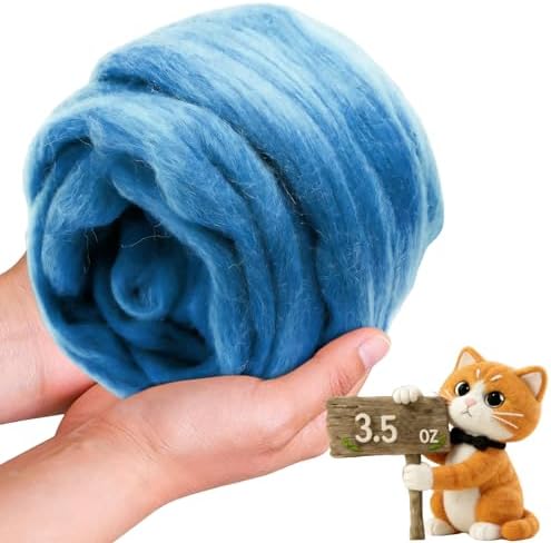 Wool Roving-3.5oz Needle Felting Wool, Soft Multi-Color Wool Fiber, Perfect Felting Wool Pure Wool, Chunky Yarn, for DIY Crafts, NeedleFelting Projects,and Artwork (Blue) by VKEDA