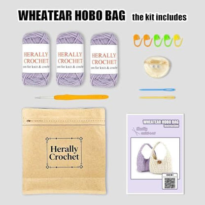 Herally Crochet Kit DIY Bag for Beginners - Wheatear Hobo Bag (Lavender) - Image 2