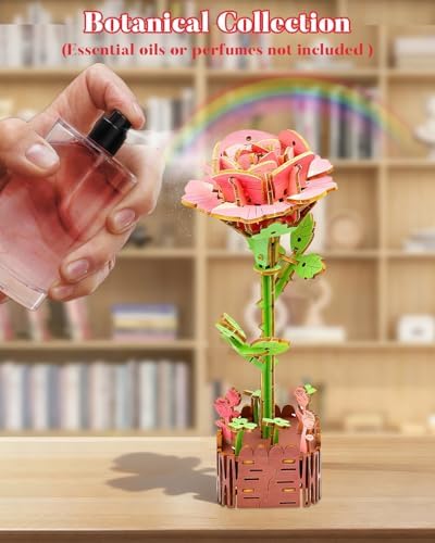 aeloer 3D Wooden Flower Puzzles for Adults - Pink Rose, DIY Model Kit Building Set, Creative Craft for Adults, Unique Botanical Home Office Decor & Relaxing Gift Idea - Image 4