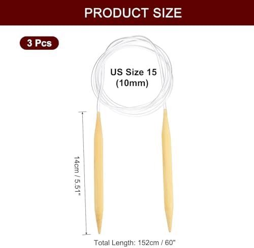 HARFINGTON 3Pcs US Size 15 (10 mm) Circular Knitting Needles, 60 Inch / 152 cm Round Wooden Needle for Handmade Projects DIY Knitting Blankets Socks Hats Sweaters - Image 2