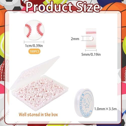 EVERMARKET 100pcs Baseball Polymer Clay Bead, American Football Bead DIY Beads for Necklace Bracelet Jewelry Handmade Jewelry Making Accessories Supplies (White Baseball) - Image 2
