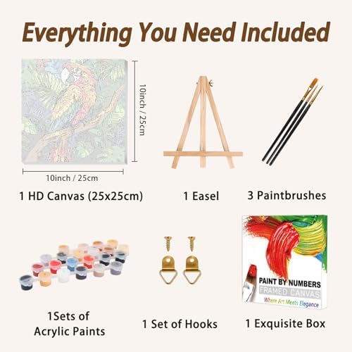AUKELHJ Framed Paint by Numbers Kit for Adults, Parrot, 10x10 inch - Image 5
