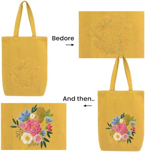 CREAWONDER Canvas Tote Bag Embroidery Kit with Pattern for Beginners, Arts and DIY Embroidery Crafts Kits for Adults, Include Instructions, Embroidery Hoops, Color Threads and Tool - Image 5