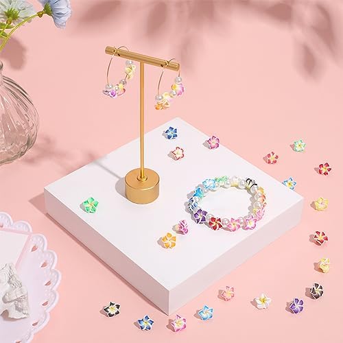 SUNNYCLUE 100Pcs Plumeria Beads Polymer Clay Flower Beads Bulk Handmade Hawaiian Plumerias Flowers 12x8mm Flat Back Floral Charms Summer Colorful 3D Loose Spacers for Jewelry Making Beading Kit - Image 4