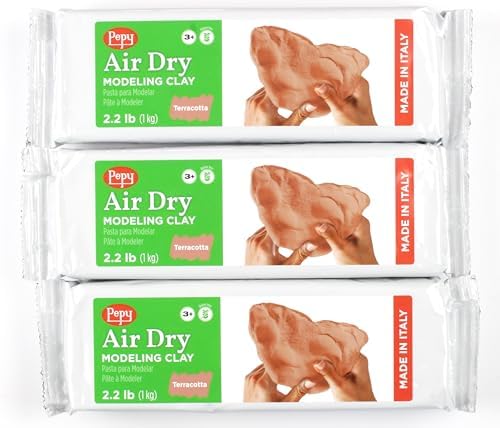 Pepy Premium European Air Dry Modeling Clay Terracotta 3 Pack 2.2 lb Bars, 6.6 lbs Total, Easy to Use Air-Hardening Clay for Classroom and Montessori Sculpting and Crafts Projects by Pepy