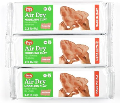 Pepy Premium European Air Dry Modeling Clay Terracotta 3 Pack 2.2 lb Bars, 6.6 lbs Total, Easy to Use Air-Hardening Clay for Classroom and Montessori Sculpting and Crafts Projects by Pepy