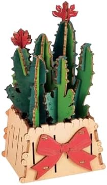 3D Wooden Flower Puzzle Kit for Adults | DIY Botanical Bouquet Building Set with Adjustable Vase | Home Decor & Stress Relief Gift-Cactus (50PCS) by Unknown
