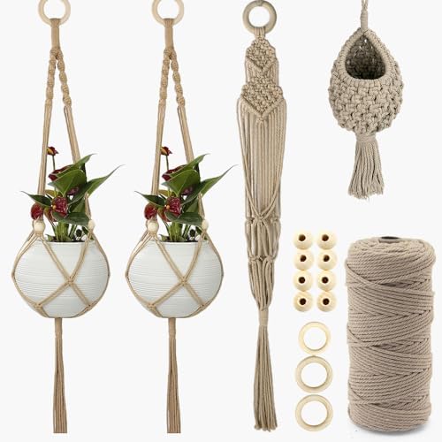 BUFANTL Macrame Kit for Beginners, 4-in-1 Plant Hanger Set - DIY Hanging Planter Craft Kit with 3 Tutorials for Home & Garden Decor, Ideal Handmade Gift by Unknown