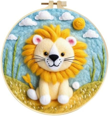 Zovylks Needle Felting Kit for Adults, 7.9 Inch Wool Felt Painting DIY Craft Set for Beginners, Needle Felt Starter Kit with Picture Frame, Foam Pad, Finger Cot (Lion) by Unknown