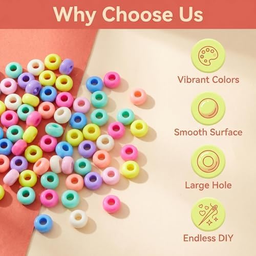 Large Hole Beads Carabiner Bag Charm Beads 200pcs 12mm Jumbo Hair Bead Acrylic Big Hole 5.5mm Macrame Chunky Bead with Large Holes for Keychain Bag Charm - Image 2