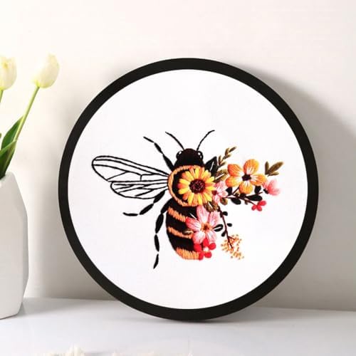 Esffaci Embroidery Starter Kit for Adult Beginner with Bee Pattern Hand Embroidery Set with Embroidery Cloth Hoop Needle Threader Embroidery Floss and Instruction - Image 5
