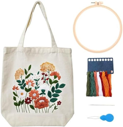 MAMUNU Canvas Tote Bag Embroidery Kit with Pattern for Beginners, Arts and DIY Crafts Kits for Adults, Include Instructions Embroidery Bag, Embroidery Hoops, Color Threads and Tool by MAMUNU