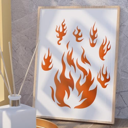 2Pcs Flame Wall Stencil Templates 11.7 x 8.3 Inch Reusable Plastic Fire Stencils for Painting on Wood Wall Floor Fabric Glass Furniture, Flame DIY Home Decor Or Craft Stencils - Image 4