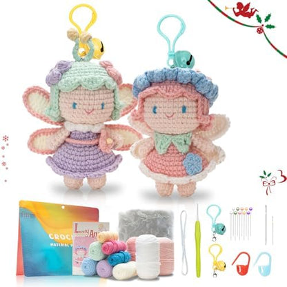 Crochet Kit for Beginners, Crochet Starter Kit with Step-by-Step Video Tutorials, Easy Beginner Crochet Kit for Adults, Crochet Animals Crafts Crochet Kits, Easy Knitting Kit. (Cute Angel 2 Pick) by Youkali