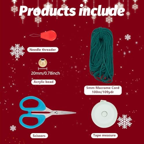 ORIGACH DIY Macrame Christmas Tree Large Wall Hanging kit Handmade Macrame Wall Hanging Kit for Beginners Adults with Step by Step Video Tutorial Instruction Dark Green Christmas Ornaments, 40x21inch - Image 3