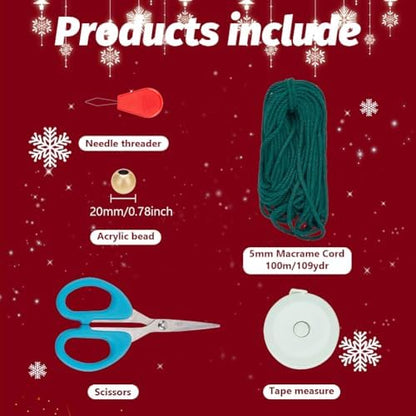ORIGACH DIY Macrame Christmas Tree Large Wall Hanging kit Handmade Macrame Wall Hanging Kit for Beginners Adults with Step by Step Video Tutorial Instruction Dark Green Christmas Ornaments, 40x21inch - Image 3